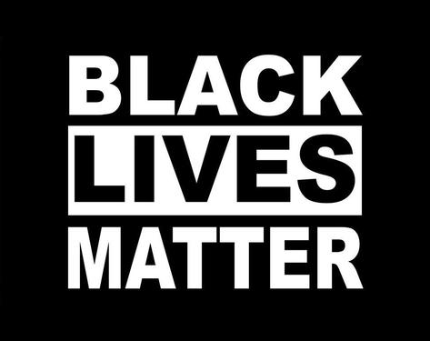 Black Lives Matter logo, white caps on black blackground, "lives" inverted 